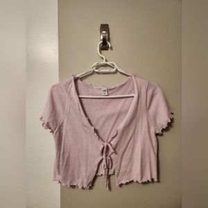 Twik Short-Sleeve Double-Tie Cropped Cardigan (Size: L, Colour: Pink)